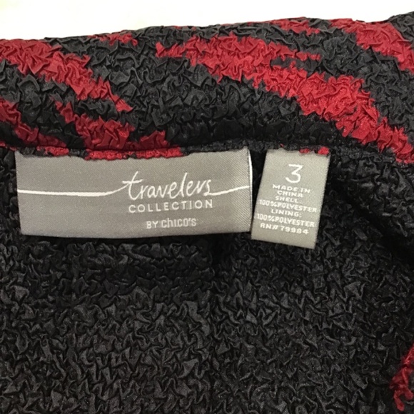 Chicos Travelers  Women Size 3 Jacket Cardigan Crinkled Red Black Tiger Stripe - Picture 10 of 13